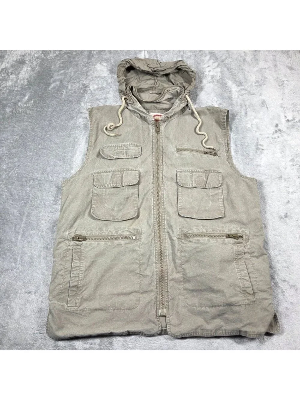 Vintage Banana Republic Vest Mens Large Green Safari Hunting Cargo Hooded 80s